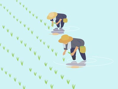 田植えをする人
