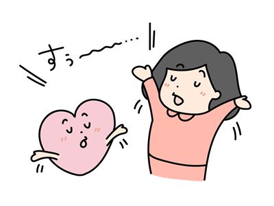 手を挙げている女性とハート